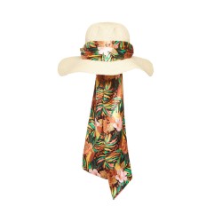 WIDE BRIM HAT WITH SCARVES NATURAL