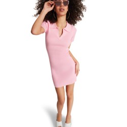 COLLARED RIBBED DRESS PINK