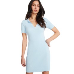 COLLARED RIBBED DRESS LIGHT BLUE