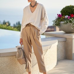 COTTON PLEATED CROP PANT